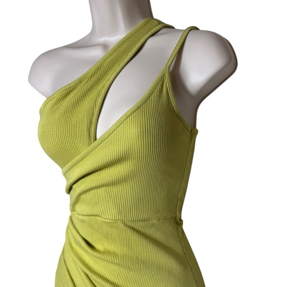 Lulus Just My Type Lime Green Ribbed Asymmetrical One-Shoulder women’s Dress S - Picture 8 of 15